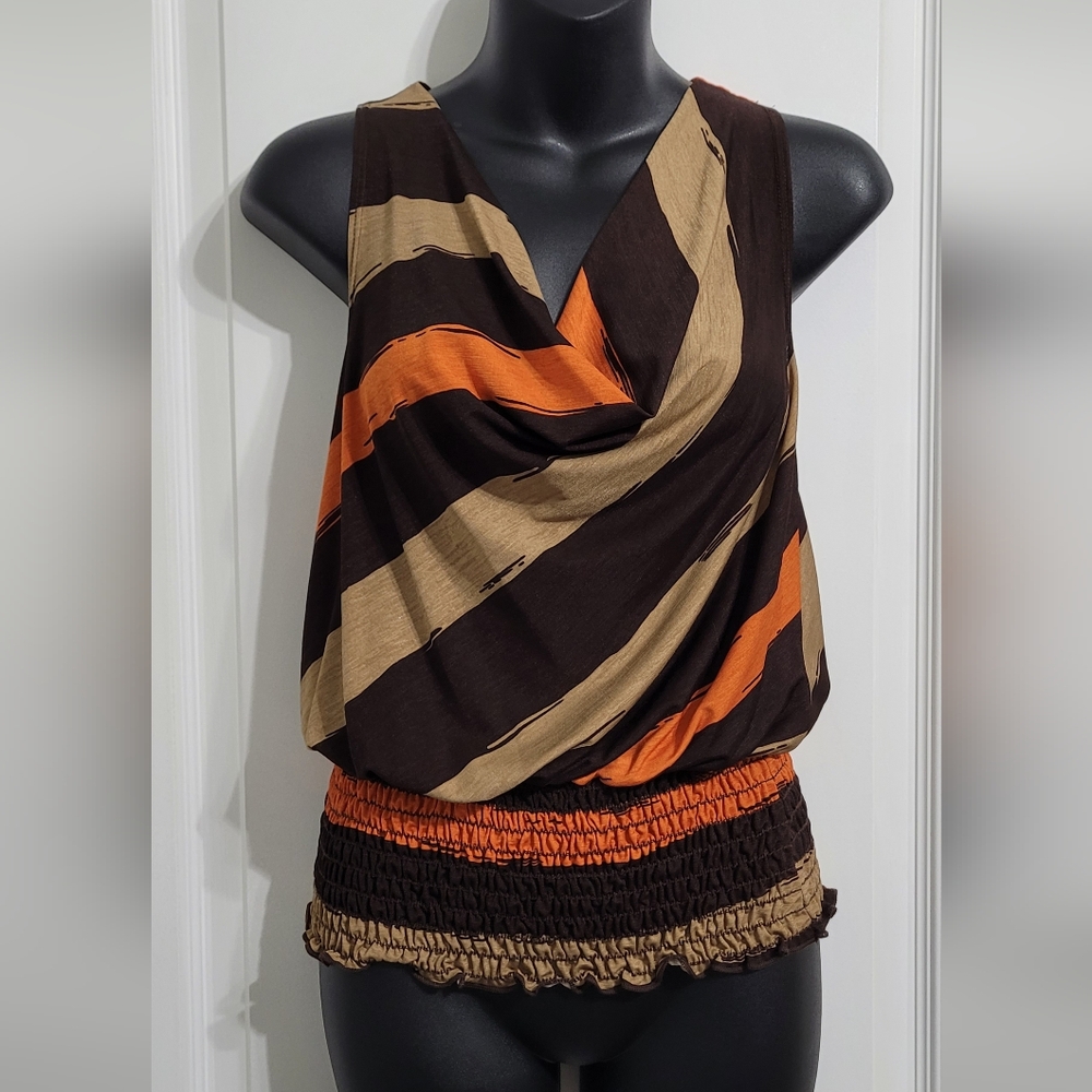 ⭐️ SHEIN Multicolor Striped Sleeveless Cowl Neck Bohemian Top Sz Med